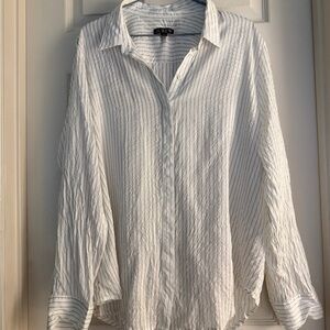 J. Crew White and Black Pinstripe Textured Drapey Button-Up Shirt